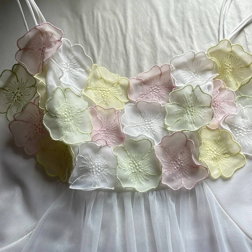Warner’s Chemise Nightie SM White Romantic Appliqué VTG Slip Floral Chiffon - Picture 12 of 15